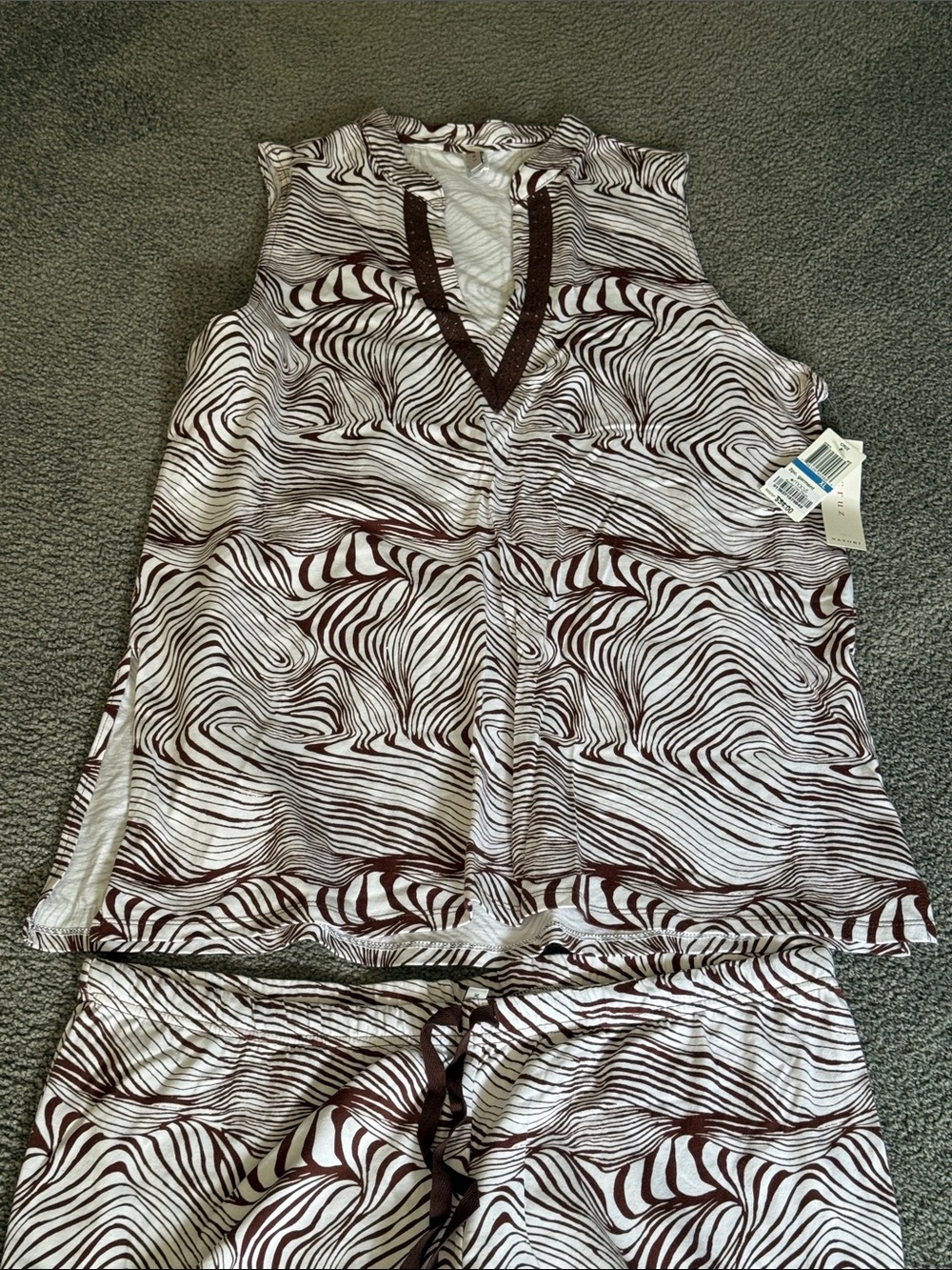 Natori Cruz Sleeveless Wide-Leg 2 Piece Set. White/Brown Wave Print. Size XL - Picture 3 of 8